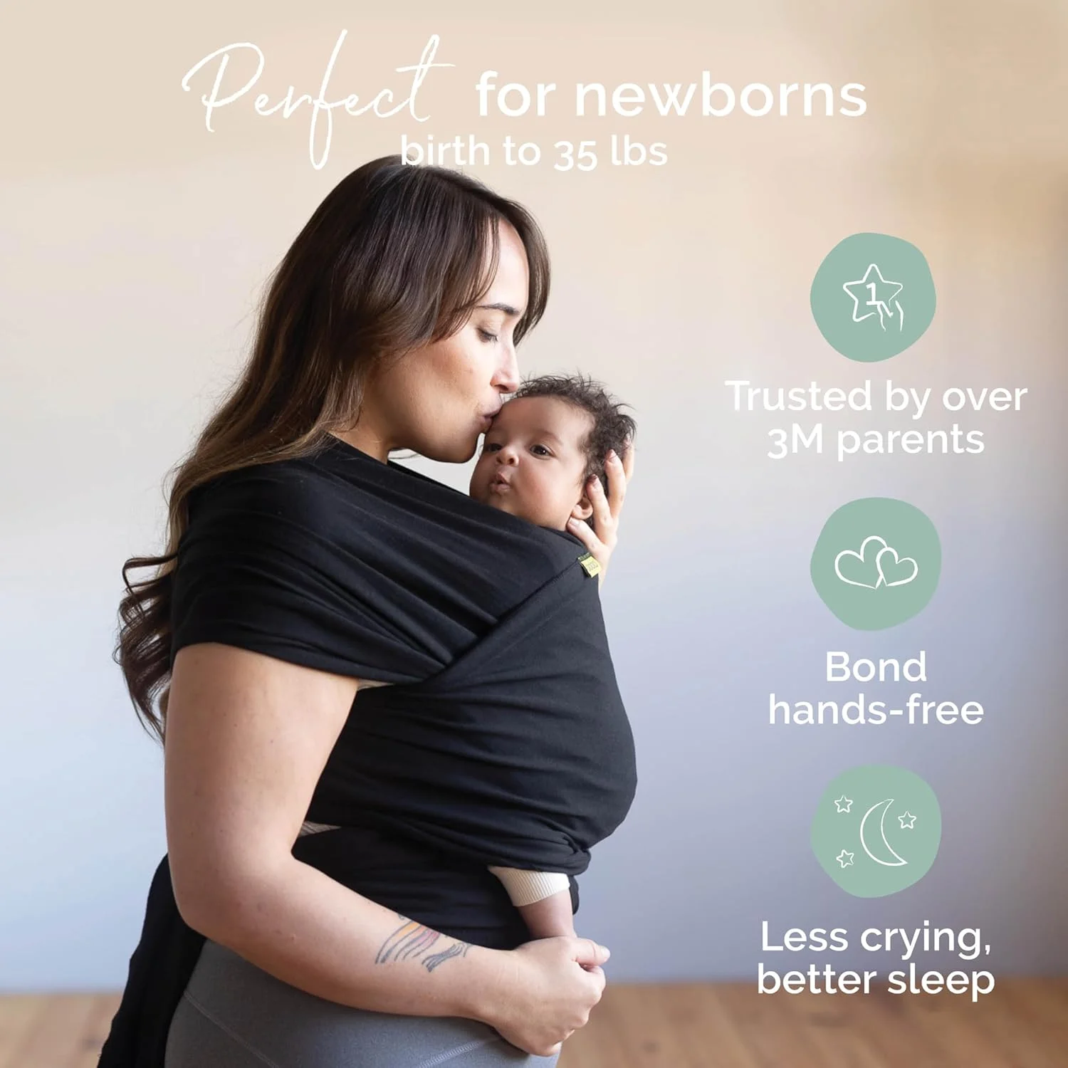 Boba Wrap Baby Carrier, Black - Original Stretchy Infant Sling, Perfect for Newborn Babies and Children up to 35 lbs