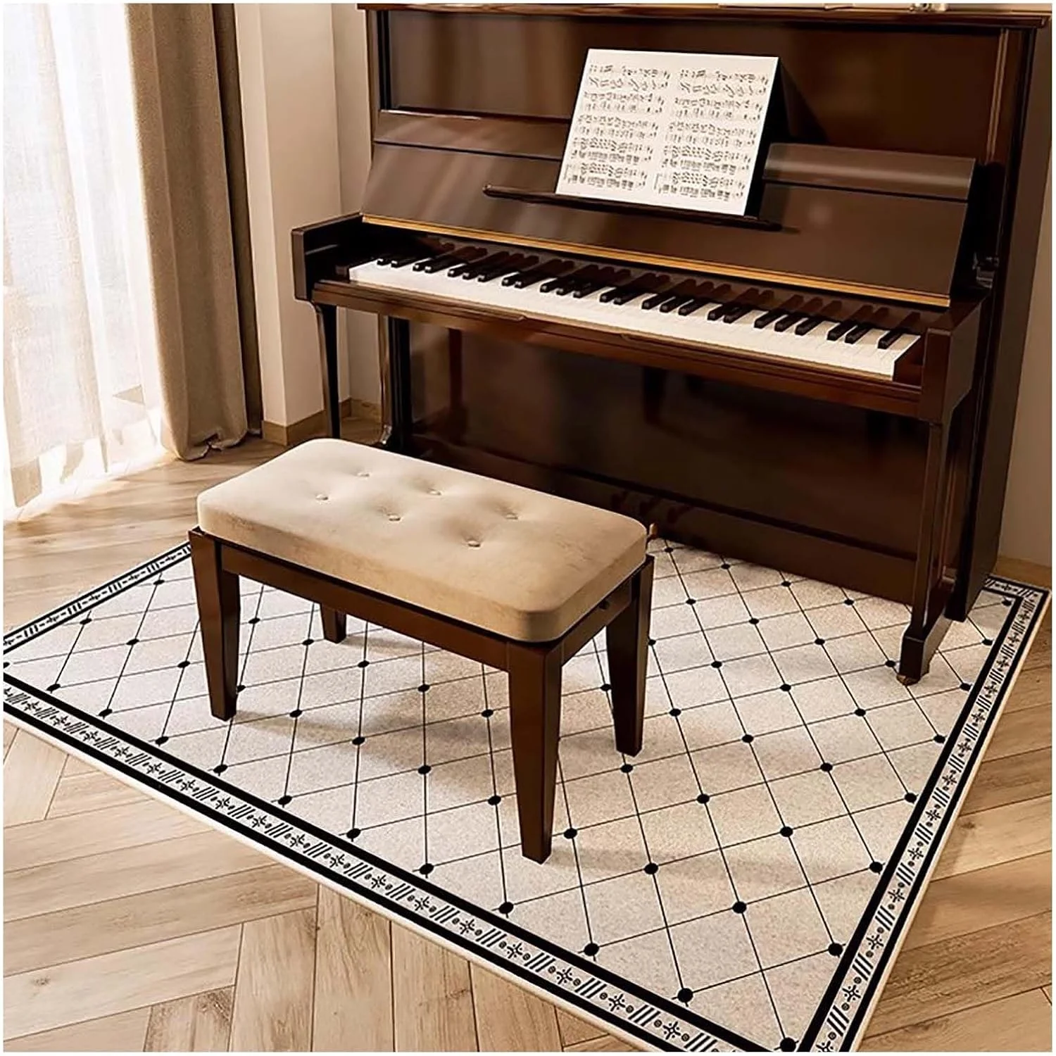 پد عایق صدا برای پیانو ایستاده، فرش مستطیلی ضد لغزش، جذب صدا و کاهش نویز برای استودیو ضبط خانگی (طبیعی، 140x160 سانتی متر)