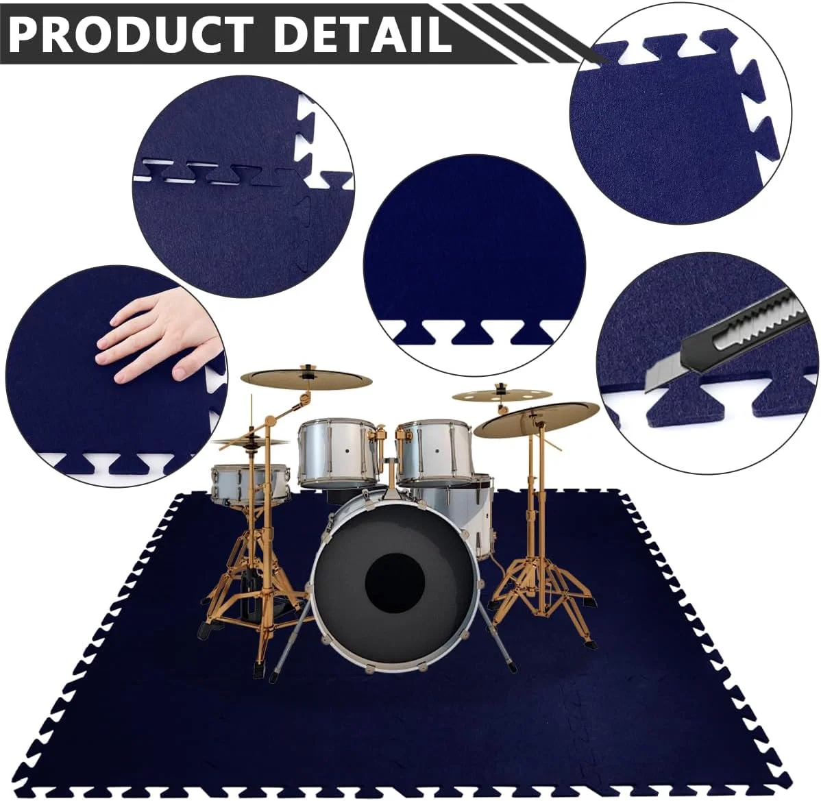 16 عدد پد ضخیم جاذب صدا، فرش پیانو و درام با تراکم بالا، پدهای ضد لغزش و ضد لرزش عایق صدا (آبی تیره)
