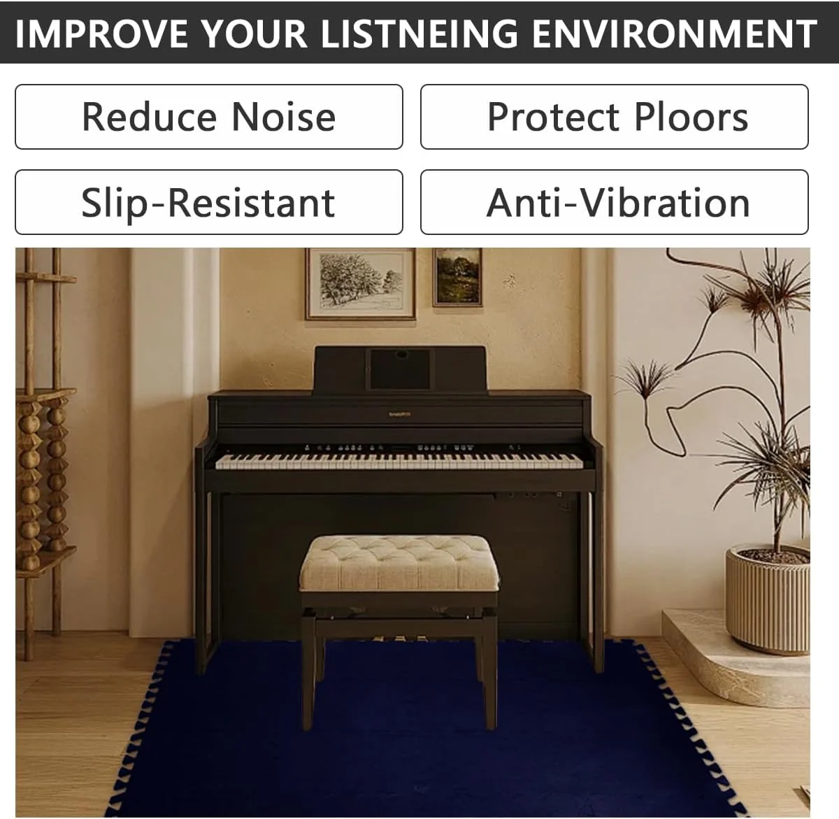 16 عدد پد ضخیم جاذب صدا، فرش پیانو و درام با تراکم بالا، پدهای ضد لغزش و ضد لرزش عایق صدا (آبی تیره)