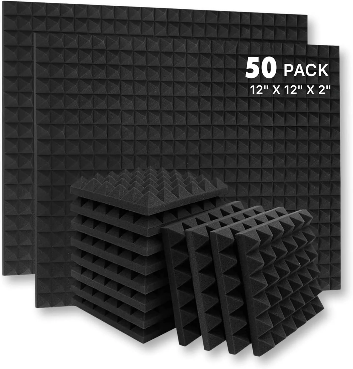YGM Acoustic Foams® Pyramid Acoustic Panels 12" X 12" X 2", 50 Kg/m³ High Density Premium Grade Studio Noise, Echo Reduction and Absorption, 3D Structure (Charcoal Black) (Set of 50) YGM Acoustic Foams® Pyramid Acoustic Panels 12" X 12" X 2", 50 Kg/m³ High Density Premium Grade Studio Noise, Echo Reduction and Absorption, 3D Structure (Charcoal Black) (Set of 50)