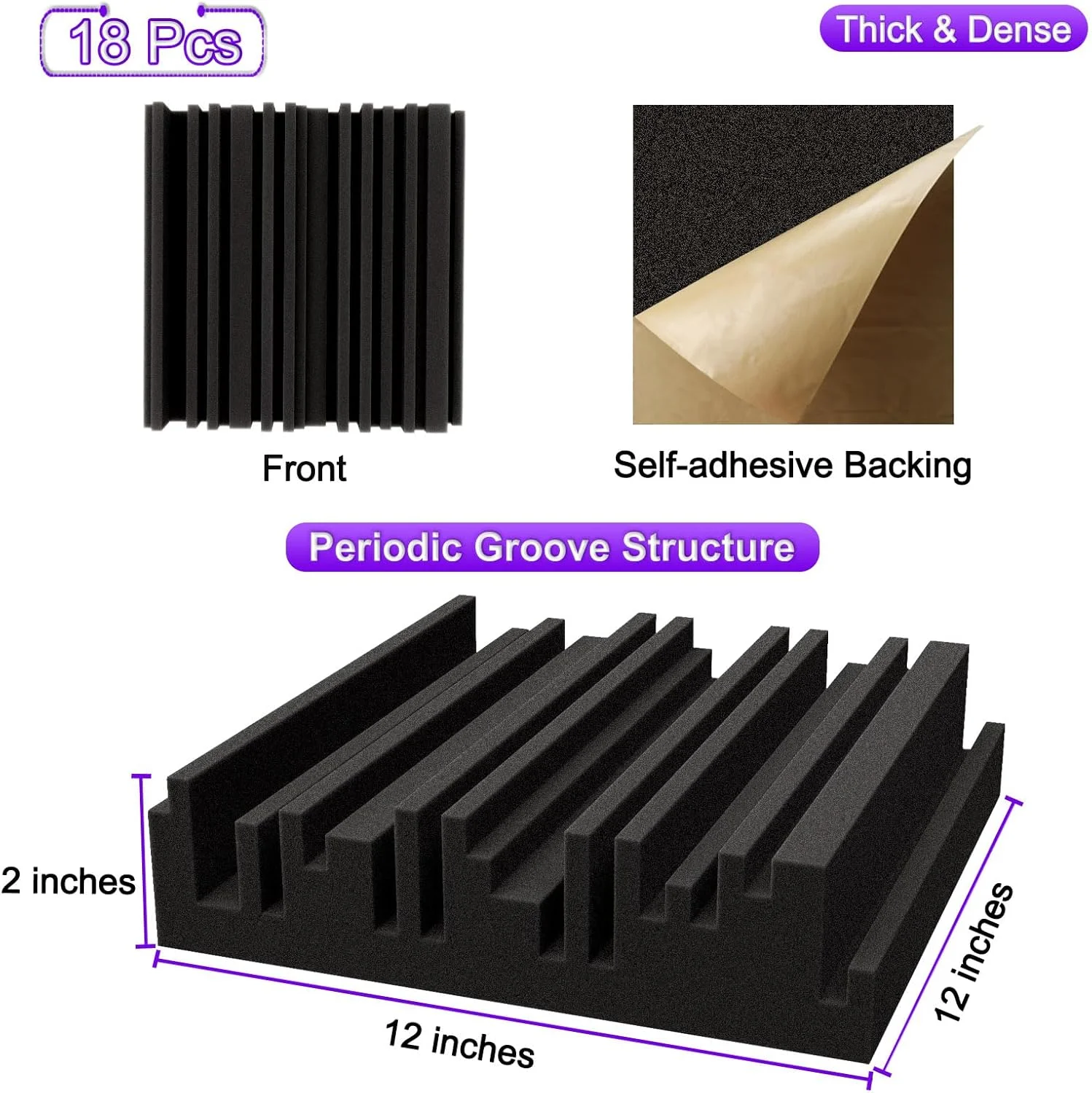 TroyStudio Self-adhesive Acoustic Foam Panels, 12 X 12 X 2 Inches 18 Pcs Broadband Sound Absorbing Foam, Dense Soundproof Padding Tile, Recording Studio Foam Absorber, Groove Decorative 3D Wall Panel TroyStudio Self-adhesive Acoustic Foam Panels, 12 X 12 X 2 Inches 18 Pcs Broadband Sound Absorbing Foam, Dense Soundproof Padding Tile, Recording Studio Foam Absorber, Groove Decorative 3D Wall Panel