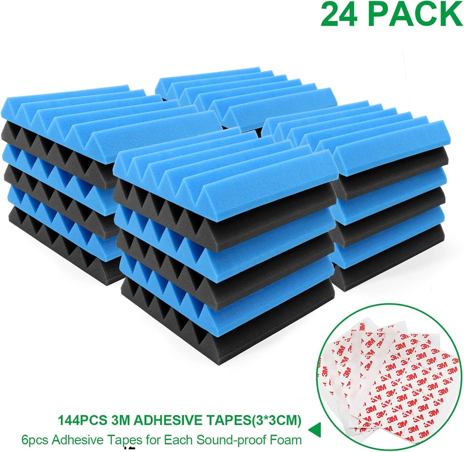 24 Pack 2"x12"x12" Soundproofing Acoustic Foam Fireproof Studio Sound Absorption Pyramid Treatment High Density Wall Padding Foam Wedge Tiles Sound Blocking/Absorbing/Noise Dampening Foam (Black&blue) 24 Pack 2"x12"x12" Soundproofing Acoustic Foam Fireproof Studio Sound Absorption Pyramid Treatment High Density Wall Padding Foam Wedge Tiles Sound Blocking/Absorbing/Noise Dampening Foam (Black&blue)