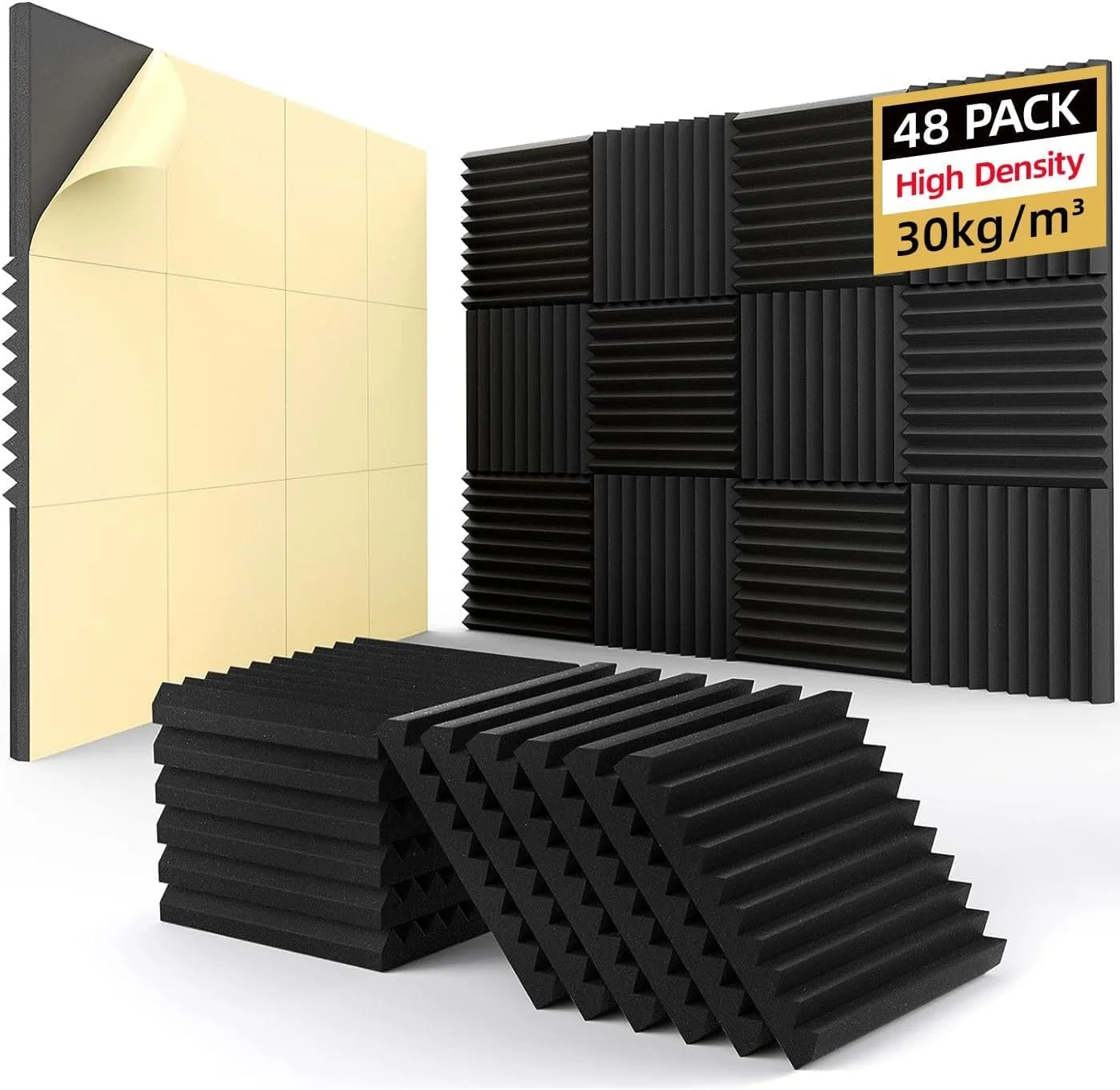 48 Pack Self-adhesive Sound Proof Foam Panels for Walls 12" x 12" x 1" Acoustic Panels 30kg/m3 High Density Soundproof Wall Panels, Sound Proof Panels for Walls Absorbs and Reduces Sound 48 Pack Self-adhesive Sound Proof Foam Panels for Walls 12" x 12" x 1" Acoustic Panels 30kg/m3 High Density Soundproof Wall Panels, Sound Proof Panels for Walls Absorbs and Reduces Sound