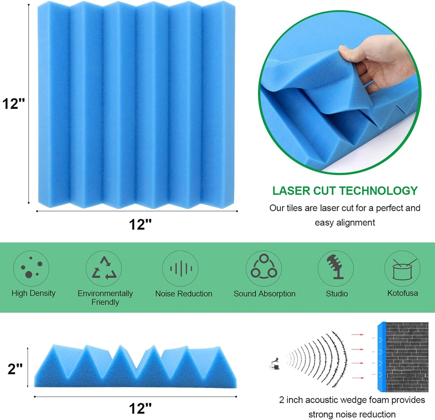 24 Pack 2"x12"x12" Soundproofing Acoustic Foam Fireproof Studio Sound Absorption Pyramid Treatment High Density Wall Padding Foam Wedge Tiles Sound Blocking/Absorbing/Noise Dampening Foam (Black&blue) 24 Pack 2"x12"x12" Soundproofing Acoustic Foam Fireproof Studio Sound Absorption Pyramid Treatment High Density Wall Padding Foam Wedge Tiles Sound Blocking/Absorbing/Noise Dampening Foam (Black&blue)