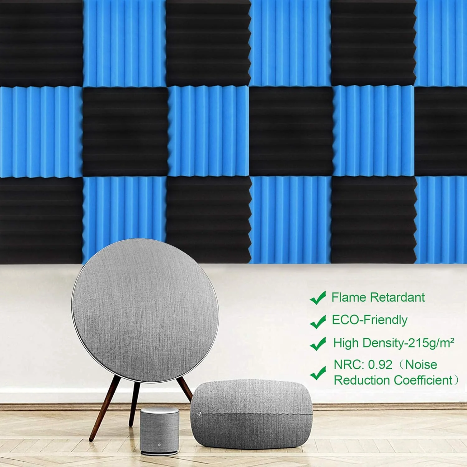 24 Pack 2"x12"x12" Soundproofing Acoustic Foam Fireproof Studio Sound Absorption Pyramid Treatment High Density Wall Padding Foam Wedge Tiles Sound Blocking/Absorbing/Noise Dampening Foam (Black&blue) 24 Pack 2"x12"x12" Soundproofing Acoustic Foam Fireproof Studio Sound Absorption Pyramid Treatment High Density Wall Padding Foam Wedge Tiles Sound Blocking/Absorbing/Noise Dampening Foam (Black&blue)