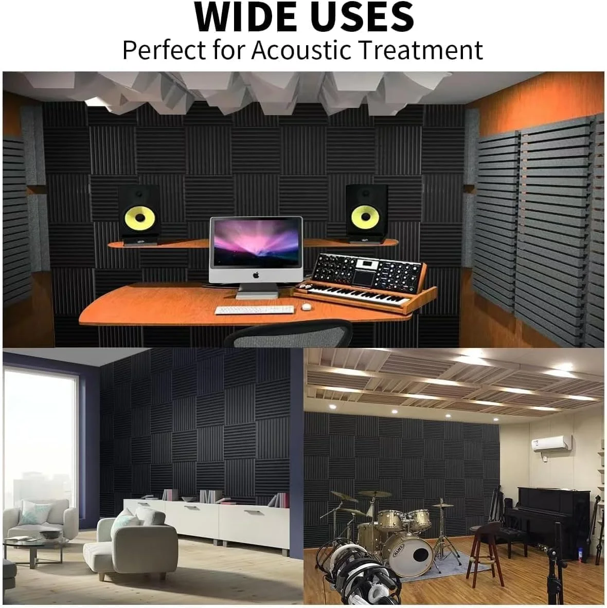 48 Pack Self-adhesive Sound Proof Foam Panels for Walls 12" x 12" x 1" Acoustic Panels 30kg/m3 High Density Soundproof Wall Panels, Sound Proof Panels for Walls Absorbs and Reduces Sound 48 Pack Self-adhesive Sound Proof Foam Panels for Walls 12" x 12" x 1" Acoustic Panels 30kg/m3 High Density Soundproof Wall Panels, Sound Proof Panels for Walls Absorbs and Reduces Sound