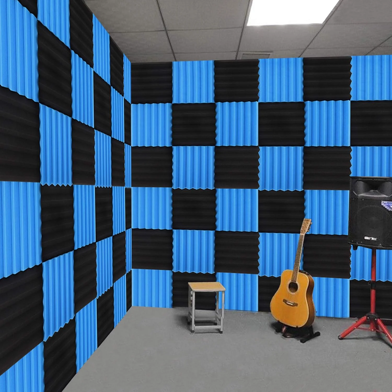24 Pack 2"x12"x12" Soundproofing Acoustic Foam Fireproof Studio Sound Absorption Pyramid Treatment High Density Wall Padding Foam Wedge Tiles Sound Blocking/Absorbing/Noise Dampening Foam (Black&blue) 24 Pack 2"x12"x12" Soundproofing Acoustic Foam Fireproof Studio Sound Absorption Pyramid Treatment High Density Wall Padding Foam Wedge Tiles Sound Blocking/Absorbing/Noise Dampening Foam (Black&blue)