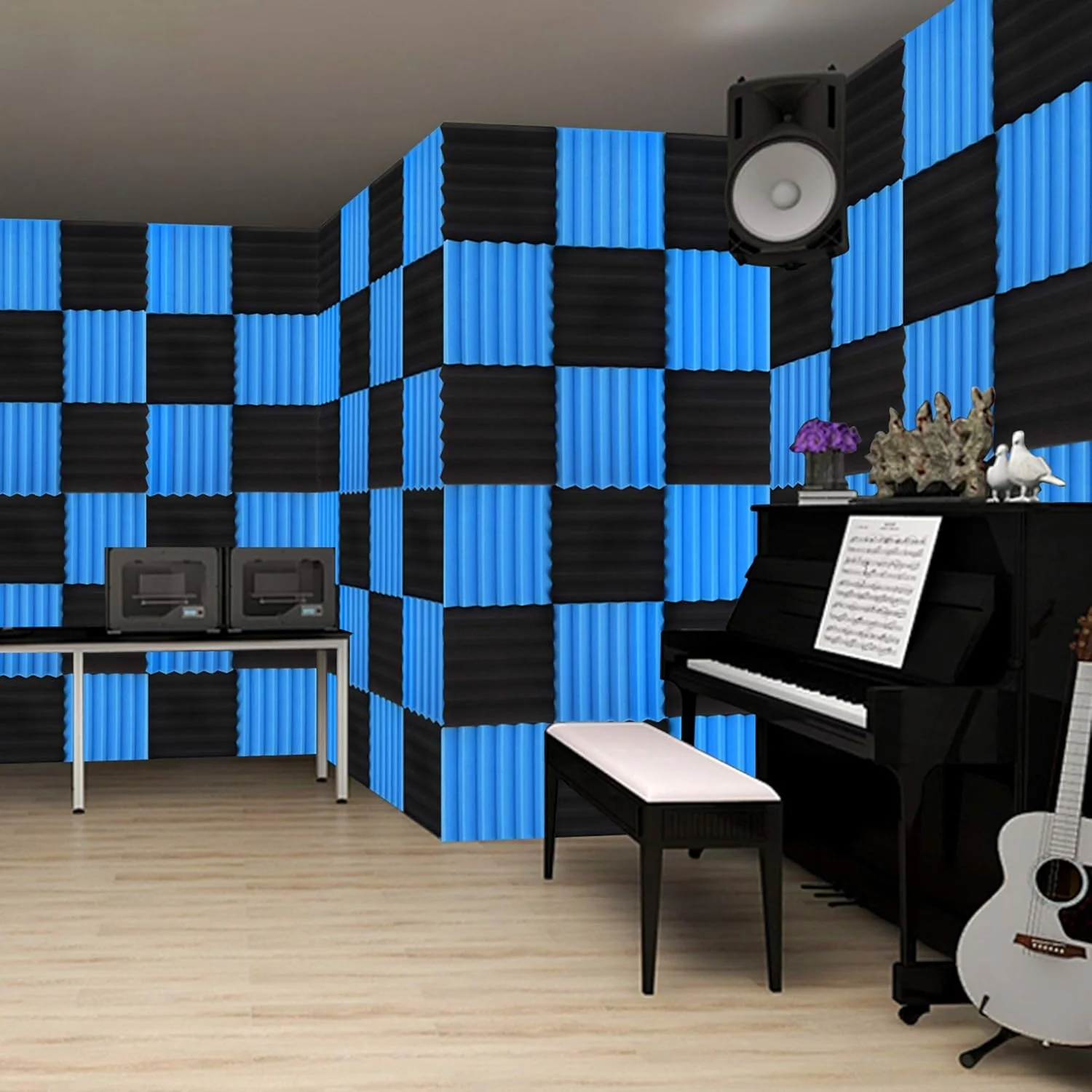 24 Pack 2"x12"x12" Soundproofing Acoustic Foam Fireproof Studio Sound Absorption Pyramid Treatment High Density Wall Padding Foam Wedge Tiles Sound Blocking/Absorbing/Noise Dampening Foam (Black&blue) 24 Pack 2"x12"x12" Soundproofing Acoustic Foam Fireproof Studio Sound Absorption Pyramid Treatment High Density Wall Padding Foam Wedge Tiles Sound Blocking/Absorbing/Noise Dampening Foam (Black&blue)