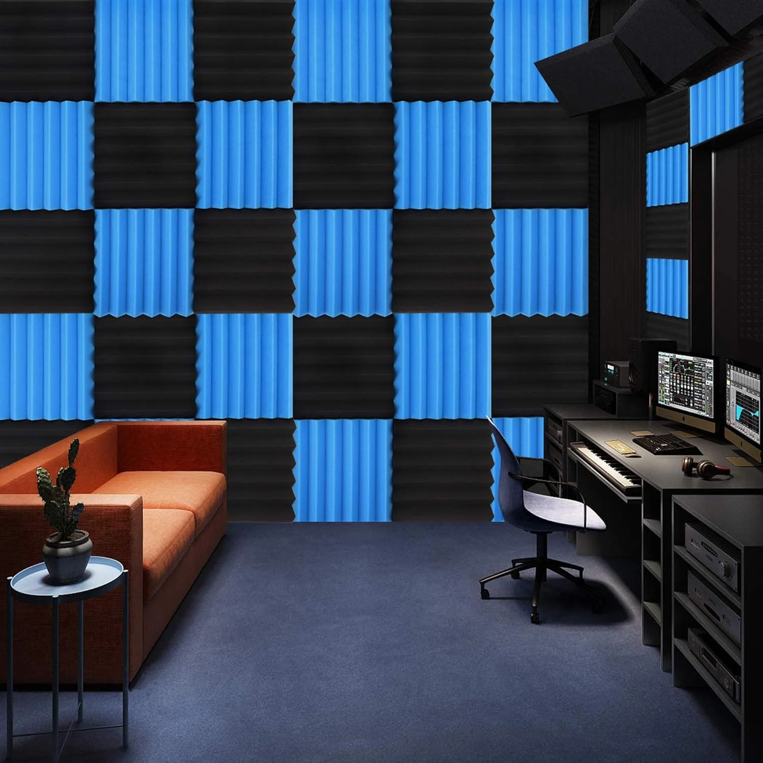 24 Pack 2"x12"x12" Soundproofing Acoustic Foam Fireproof Studio Sound Absorption Pyramid Treatment High Density Wall Padding Foam Wedge Tiles Sound Blocking/Absorbing/Noise Dampening Foam (Black&blue) 24 Pack 2"x12"x12" Soundproofing Acoustic Foam Fireproof Studio Sound Absorption Pyramid Treatment High Density Wall Padding Foam Wedge Tiles Sound Blocking/Absorbing/Noise Dampening Foam (Black&blue)