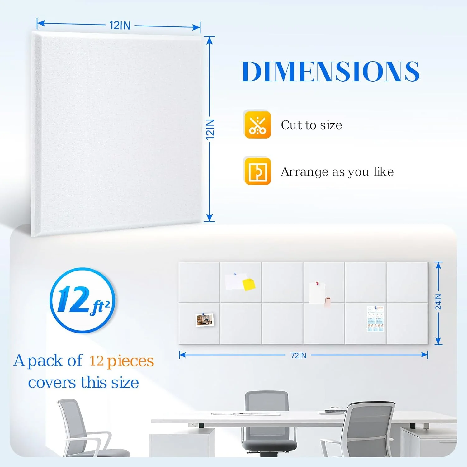 DOLLAR BOSS Acoustic Panels 12 Pcs 12" X 12" X 0.5" Soundproof Absorbing High-Density Polyester Pads Square Wall Felt Tiles Safe Adhesive for Recording Studio Home Office with 60 Pushpins, White DOLLAR BOSS Acoustic Panels 12 Pcs 12" X 12" X 0.5" Soundproof Absorbing High-Density Polyester Pads Square Wall Felt Tiles Safe Adhesive for Recording Studio Home Office with 60 Pushpins, White