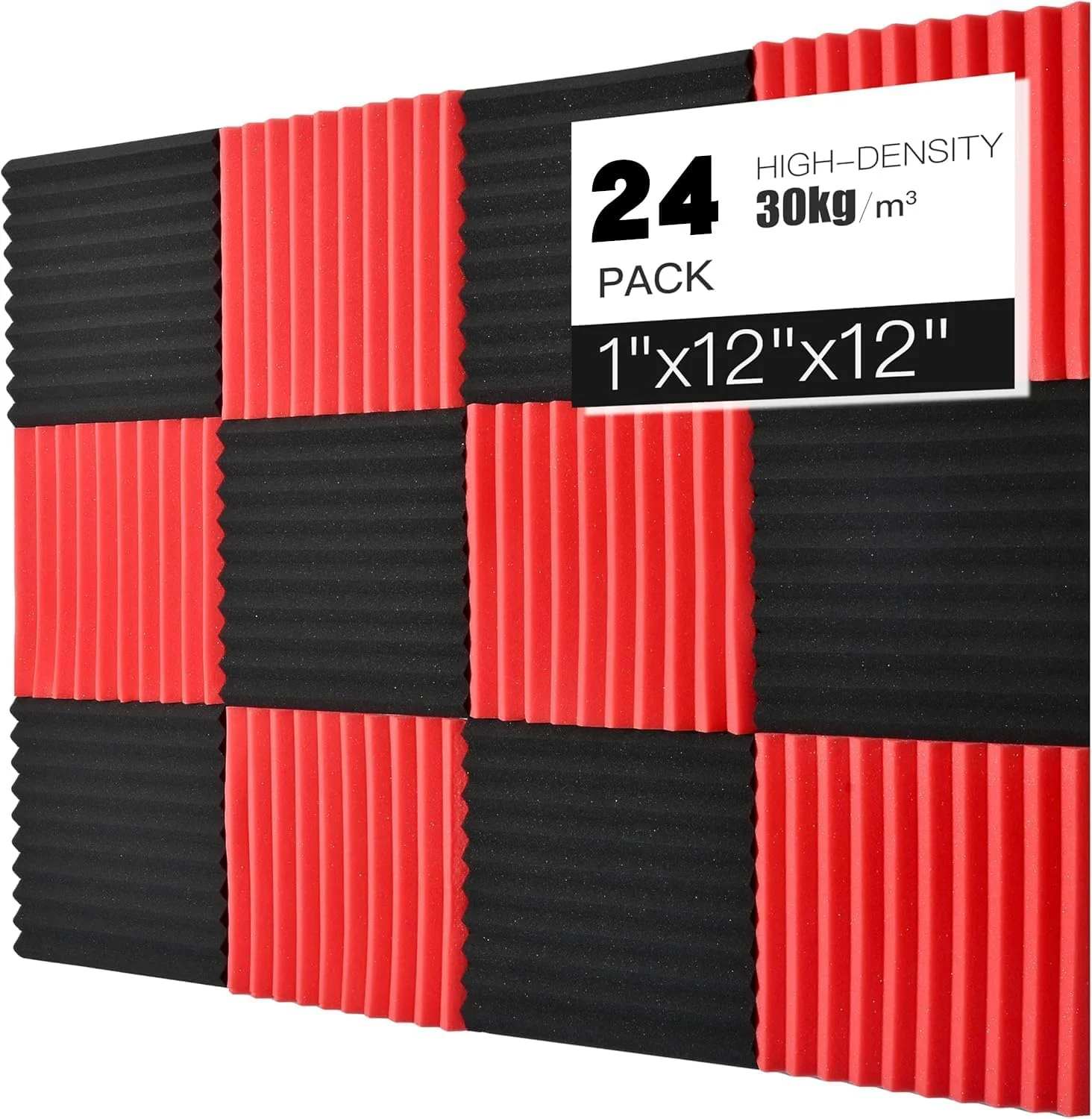 پنل های فوم آکوستیک بسته 24 عددی - 1" x 12" x 12" عایق صدا با چگالی بالا برای دیوارها، جذب کننده صدا و کاهش دهنده نویز، مقاوم در برابر آتش - ایده آل برای استودیو، دفتر، اتاق بازی