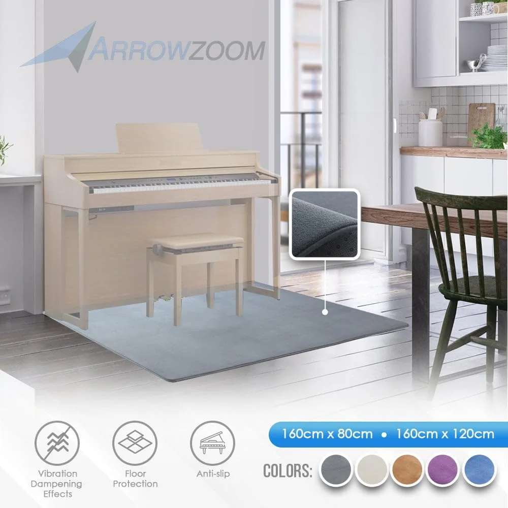 پد ضد لرزش فرش عایق صدا برای پیانو Arrowzoom، جاذب صدا، کاهش دهنده نویز، فرش دمپینگ آکوستیک، زیرانداز درامز، کفپوش اتاق موسیقی، استودیو، 160x120 سانتی متر، خاکی AP1248
