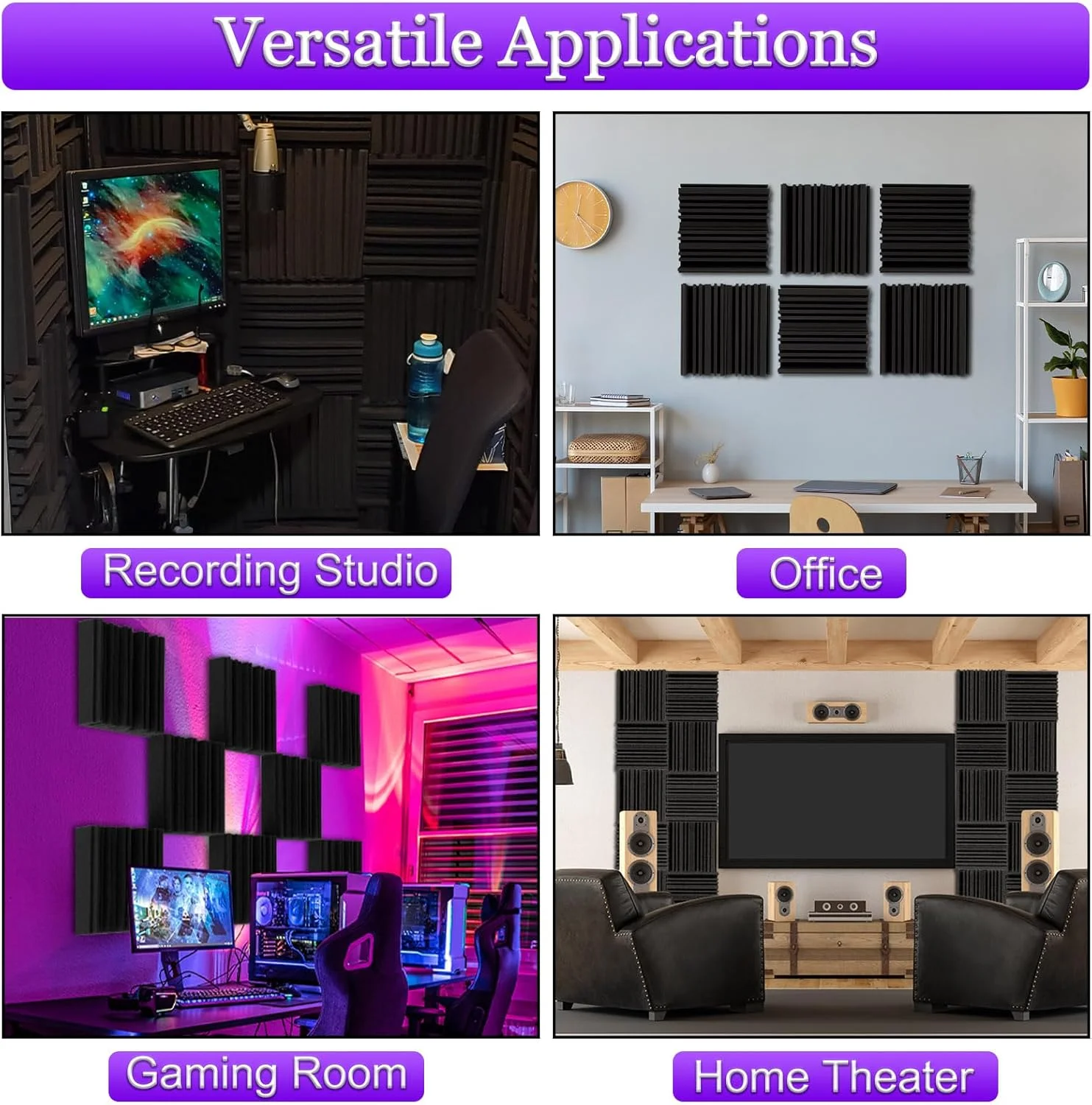 پنل های فوم آکوستیک ضخیم TroyStudio، 36 عدد پنل جاذب صدا پهن باند 12 X 12 X 2 اینچ، پد متراکم عایق صدا، پنل عایق استودیو ضبط، پنل سه بعدی تزئینی شیاردار برای دیوار و سقف