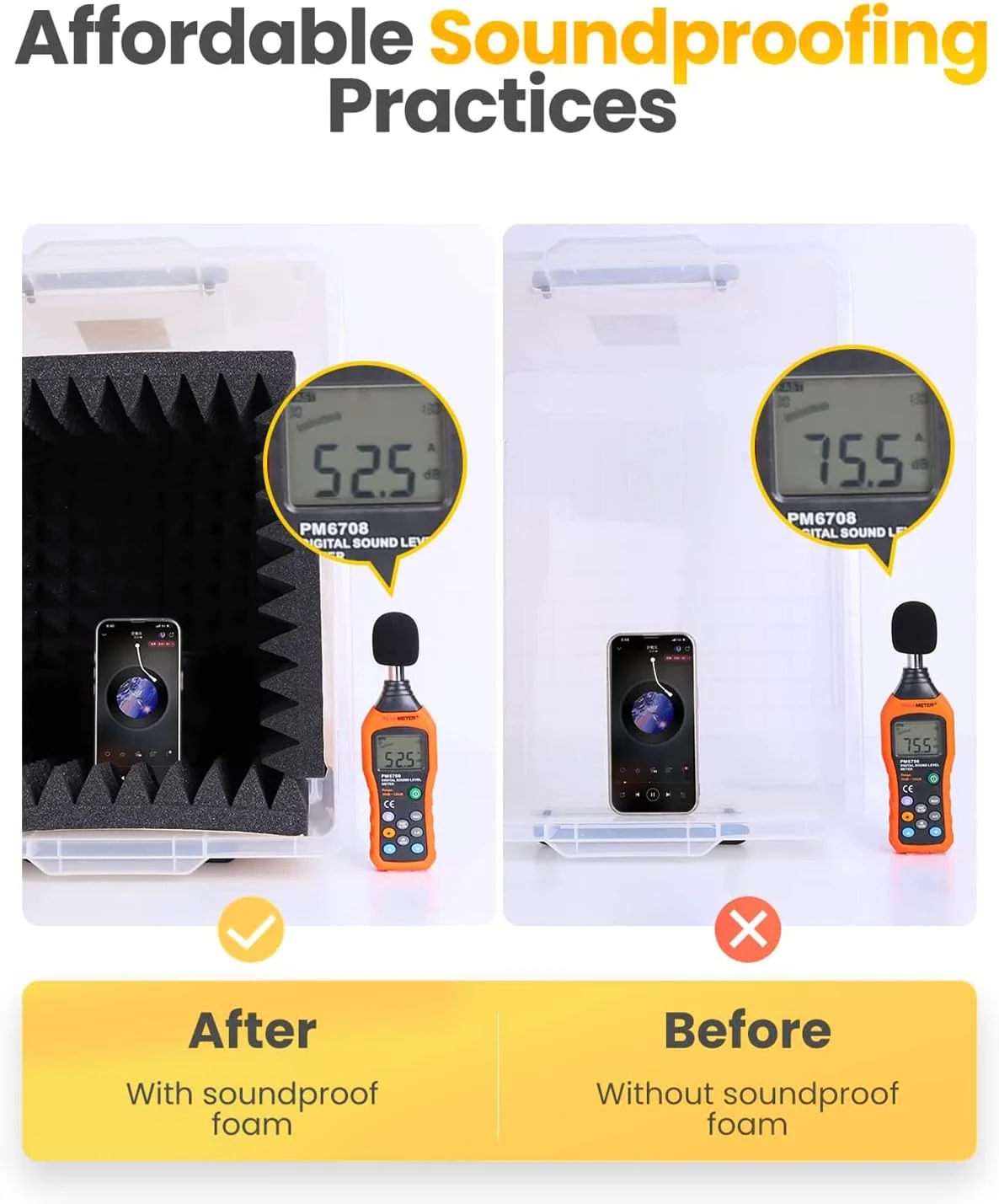 پنل آکوستیک Clocell بسته 24 عددی، پنل فوم عایق صدا با بازیابی سریع 5 * 25 * 25، فوم آکوستیک ضخیم، پنل های دیواری عایق صدا برای استودیو خانگی