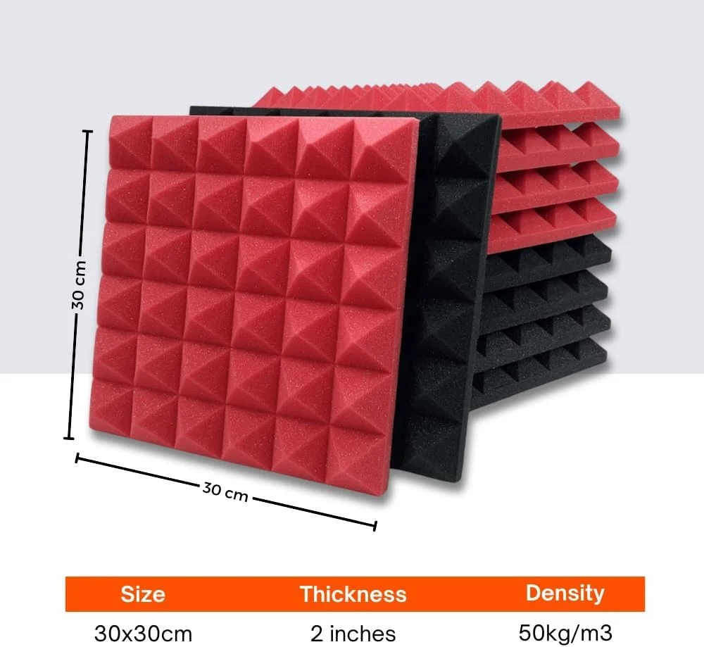 MMT Acoustix®️ 18 عدد فوم آکوستیک عایق صدا طرح هرمی (30 x 30 x 5 سانتی متر) مشکی+قرمز | جاذب و پخش کننده صدای با چگالی بالا MMT Acoustix®️ 18 عدد فوم آکوستیک عایق صدا طرح هرمی (30 x 30 x 5 سانتی متر) مشکی+قرمز | جاذب و پخش کننده صدای با چگالی بالا