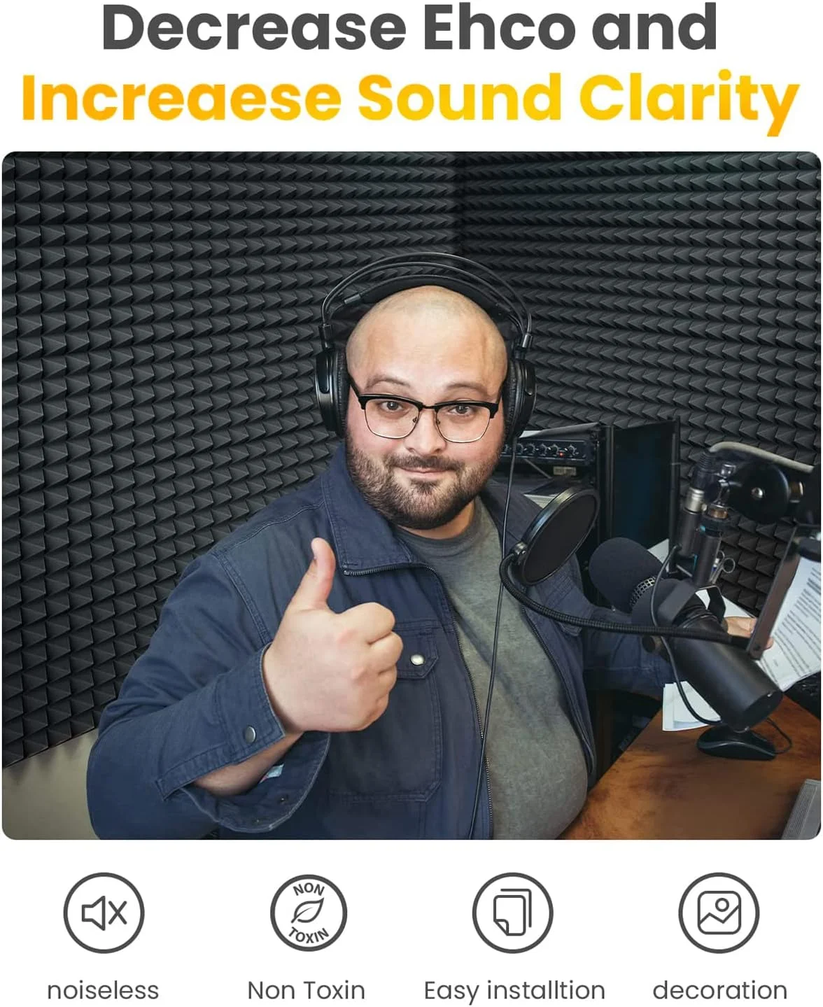 پنل آکوستیک Clocell بسته 24 عددی، پنل فوم عایق صدا با بازیابی سریع 5 * 25 * 25، فوم آکوستیک ضخیم، پنل های دیواری عایق صدا برای استودیو خانگی