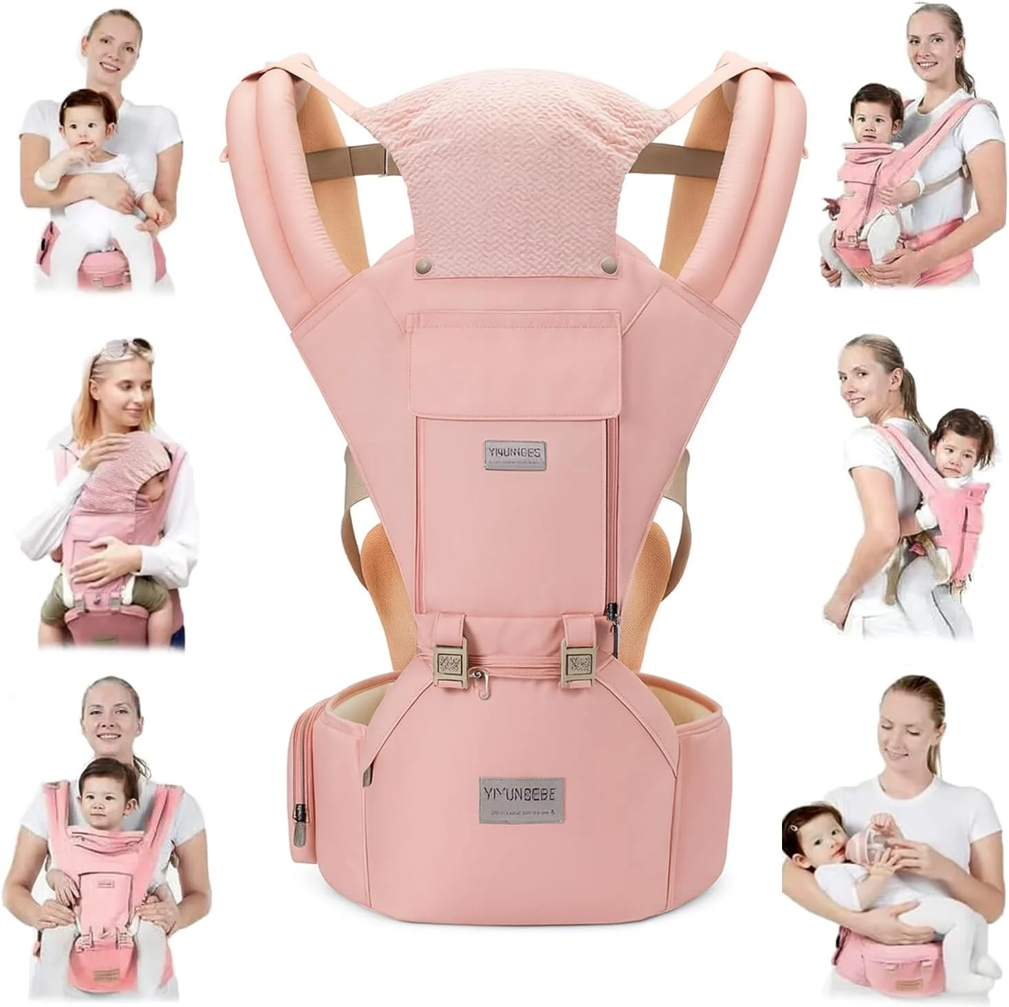 آغوشی نوزاد و صندلی کمری کودک AMERTEER برای نوزاد تا نوپا، آغوشی کمری و نگهدارنده کودک ارگونومیک 6 در 1، کوله پشتی قابل تنظیم نوزاد برای پیاده روی، خرید، مسافرت و پیاده روی، توری تنفسی (صورتی)