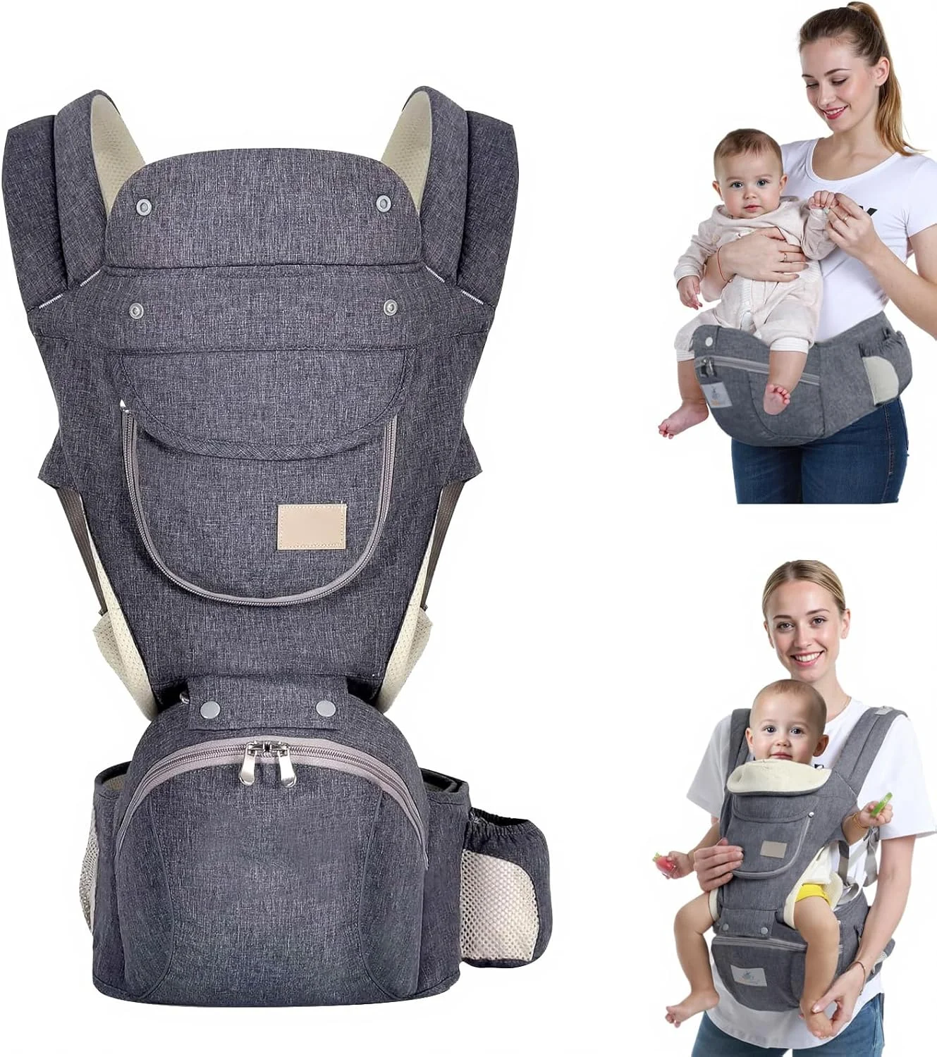 آغوشی نوزاد 6 در 1 ANTOLE با نشیمنگاه کمری، آغوشی قابل تنظیم برای نوزاد 0 تا 36 ماهه، توری سبک و قابل تنفس، آزادی دست برای پیاده روی، خرید، سفر و کوهنوردی