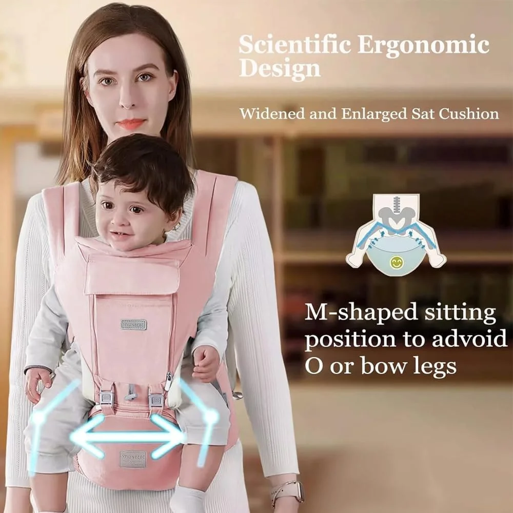 آغوشی نوزاد و صندلی کمری کودک AMERTEER برای نوزاد تا نوپا، آغوشی کمری و نگهدارنده کودک ارگونومیک 6 در 1، کوله پشتی قابل تنظیم نوزاد برای پیاده روی، خرید، مسافرت و پیاده روی، توری تنفسی (صورتی)