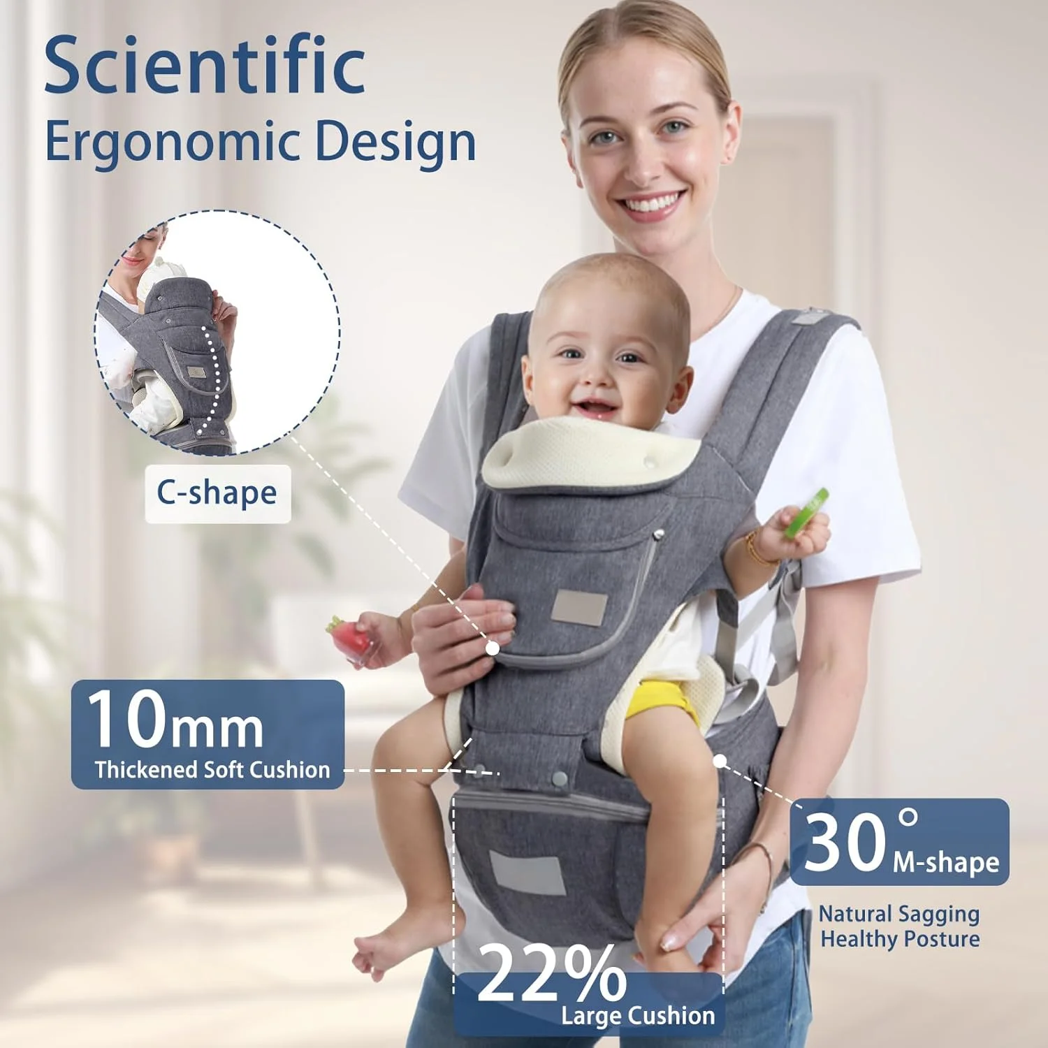 آغوشی نوزاد 6 در 1 ANTOLE با نشیمنگاه کمری، آغوشی قابل تنظیم برای نوزاد 0 تا 36 ماهه، توری سبک و قابل تنفس، آزادی دست برای پیاده روی، خرید، سفر و کوهنوردی