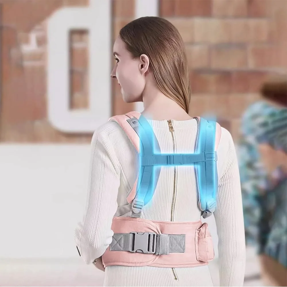 آغوشی نوزاد و صندلی کمری کودک AMERTEER برای نوزاد تا نوپا، آغوشی کمری و نگهدارنده کودک ارگونومیک 6 در 1، کوله پشتی قابل تنظیم نوزاد برای پیاده روی، خرید، مسافرت و پیاده روی، توری تنفسی (صورتی)