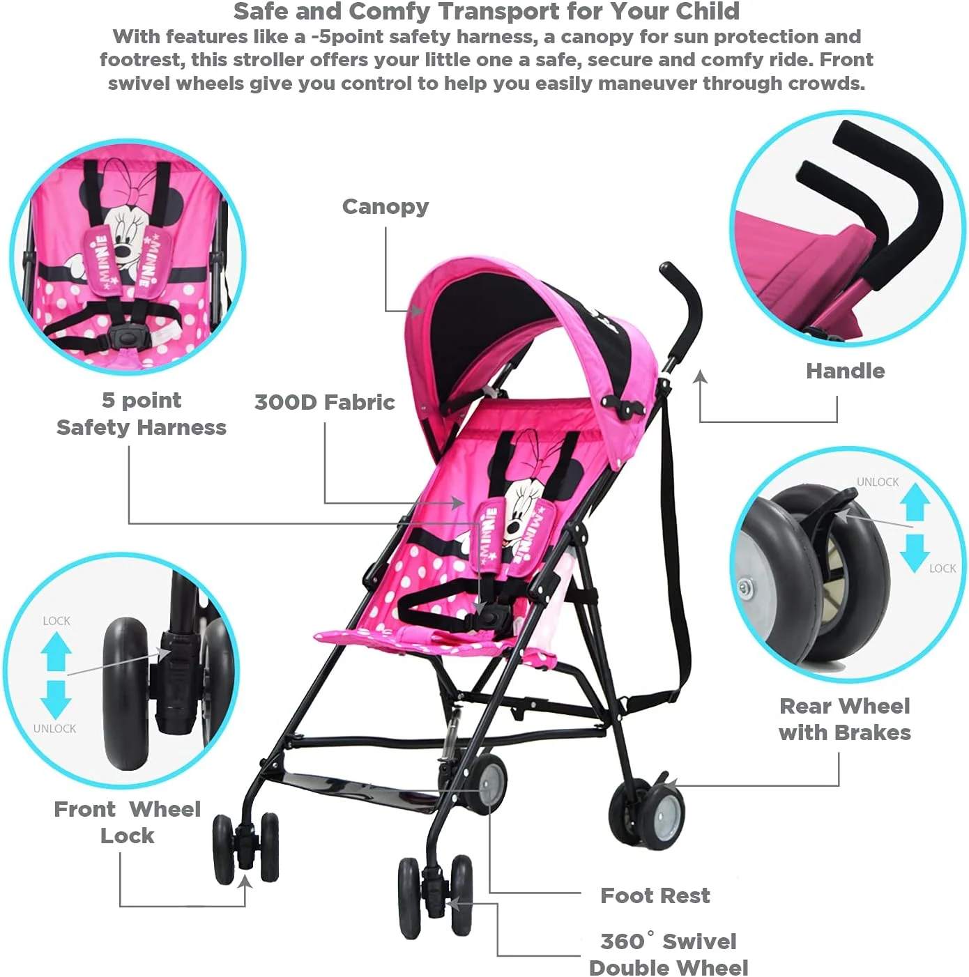 کالسکه عصایی سبک وزن دیزنی مینی موس - مناسب برای 6 تا 36 ماهگی، وزن 4.3 کیلوگرم کالسکه عصایی سبک وزن دیزنی مینی موس - مناسب برای 6 تا 36 ماهگی، وزن 4.3 کیلوگرم