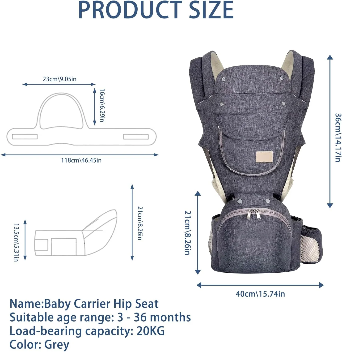 آغوشی نوزاد 6 در 1 ANTOLE با نشیمنگاه کمری، آغوشی قابل تنظیم برای نوزاد 0 تا 36 ماهه، توری سبک و قابل تنفس، آزادی دست برای پیاده روی، خرید، سفر و کوهنوردی
