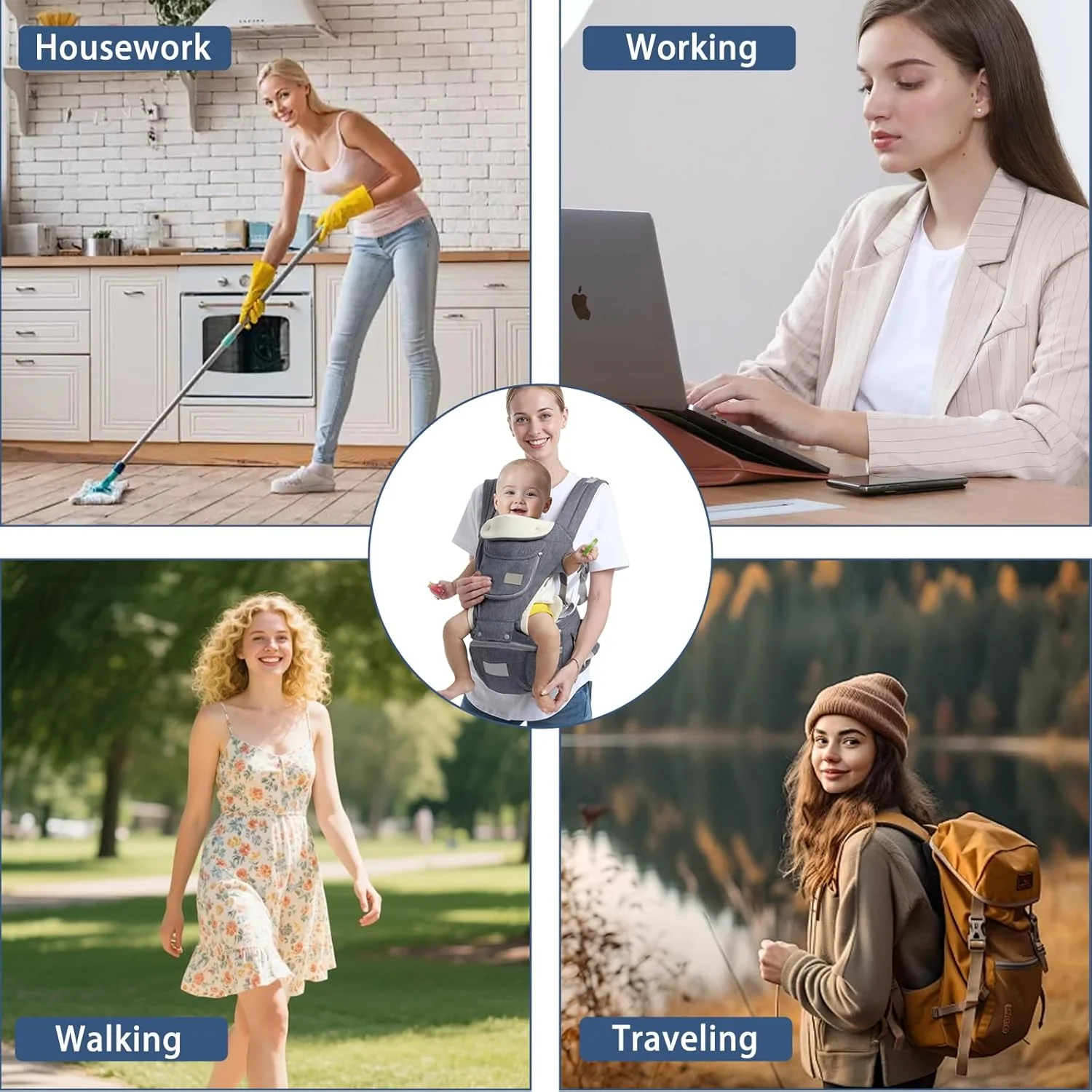 آغوشی نوزاد 6 در 1 ANTOLE با نشیمنگاه کمری، آغوشی قابل تنظیم برای نوزاد 0 تا 36 ماهه، توری سبک و قابل تنفس، آزادی دست برای پیاده روی، خرید، سفر و کوهنوردی