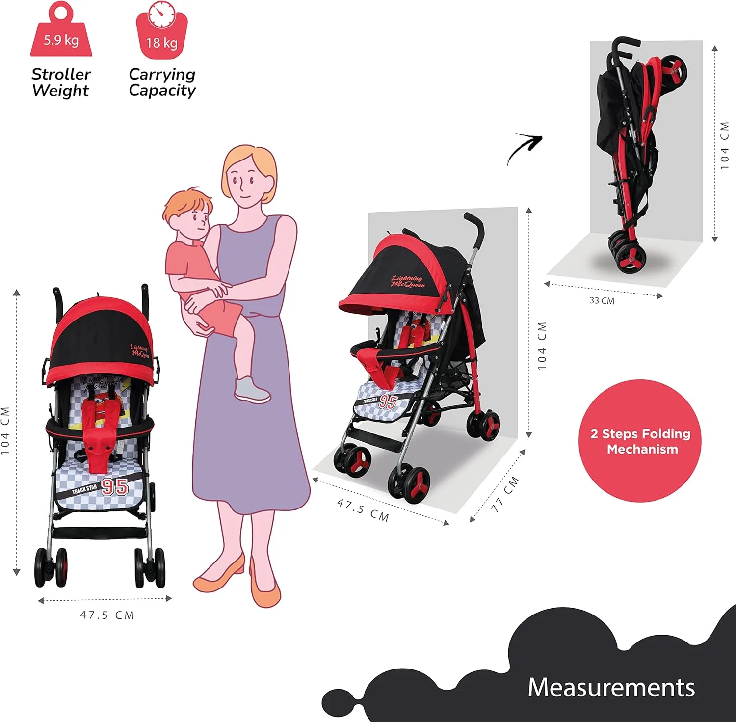 کالسکه ماجراجویی سبک وزن دیزنی کارز لایتنینگ مککوئین + کابین ذخیرهسازی 0-36 ماه، طراحی جمع و جور، بند شانه، صندلی تکیهگاهی قابل تنظیم و موارد دیگر کالسکه ماجراجویی سبک وزن دیزنی کارز لایتنینگ مککوئین + کابین ذخیرهسازی 0-36 ماه، طراحی جمع و جور، بند شانه، صندلی تکیهگاهی قابل تنظیم و موارد دیگر