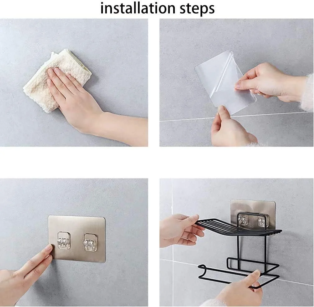 جا دستمال کاغذی چسبی Wosta با قفسه تلفن، استیل ضد زنگ SUS 304، نصب دیواری، مقاوم در برابر زنگ زدگی و مناسب برای حمام، دارای قفسه - مشکی