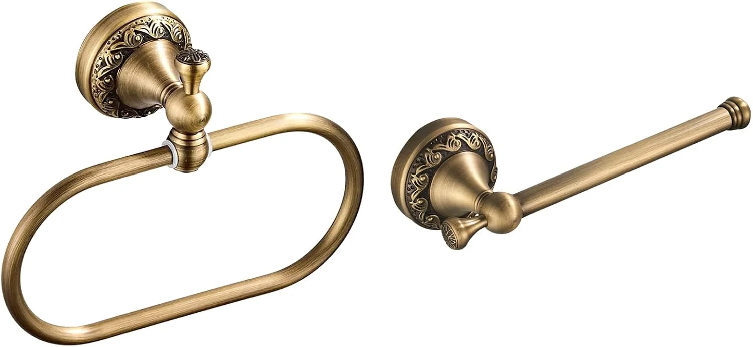 جا دستمال کاغذی برنجی WOLIBEER، حلقه حوله عتیقه، آویز نگهدارنده حوله دستی بیضی شکل، لوازم جانبی دستمال توالت، نصب شده روی دیوار، طرح قدیمی، 2 تکه