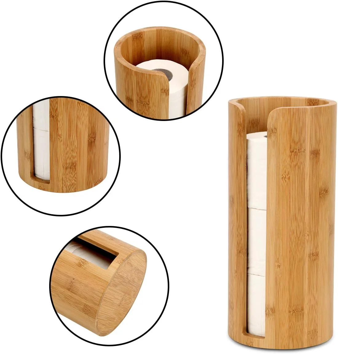 نگهدارنده رول توالت Woodluv، پایه نگهدارنده رول دستمال توالت ایستاده، نگهدارنده رول توالت گرد برای حمام و سرویس بهداشتی، بامبو