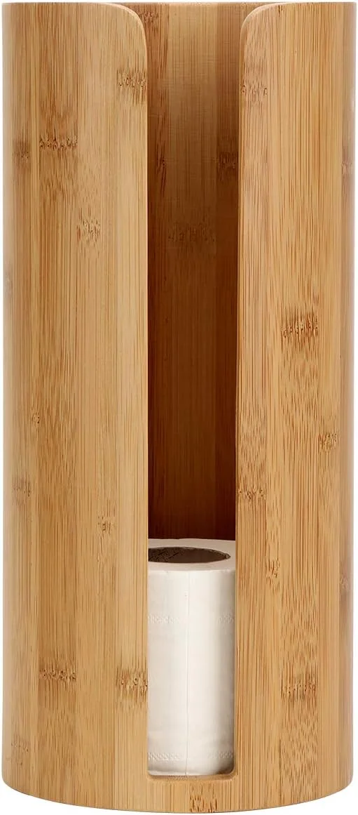 نگهدارنده رول توالت Woodluv، پایه نگهدارنده رول دستمال توالت ایستاده، نگهدارنده رول توالت گرد برای حمام و سرویس بهداشتی، بامبو