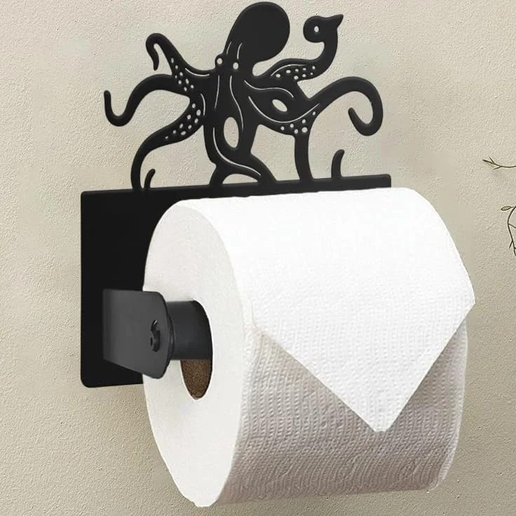 Wigag Octopus Toilet Paper Holder Wall Mounted, Bathroom Decorative Metal Toilet Paper Mega Roll Dispenser, Matte Black Rustproof Tissue Roll Holder for Kitchen Washroom Wigag Octopus Toilet Paper Holder Wall Mounted, Bathroom Decorative Metal Toilet Paper Mega Roll Dispenser, Matte Black Rustproof Tissue Roll Holder for Kitchen Washroom