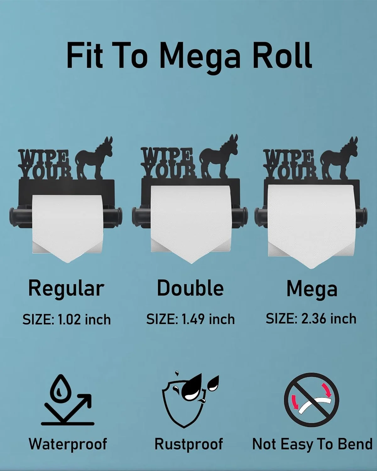 نگهدارنده دستمال توالت ویگگ طرح الاغ، نگهدارنده دیواری فلزی تزئینی دستمال توالت، پخش کننده رول دستمال توالت مشکی مات ضد زنگ برای آشپزخانه و سرویس بهداشتی