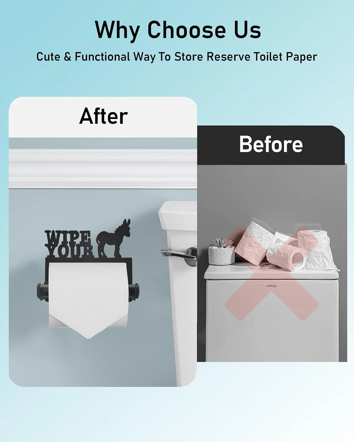 نگهدارنده دستمال توالت ویگگ طرح الاغ، نگهدارنده دیواری فلزی تزئینی دستمال توالت، پخش کننده رول دستمال توالت مشکی مات ضد زنگ برای آشپزخانه و سرویس بهداشتی