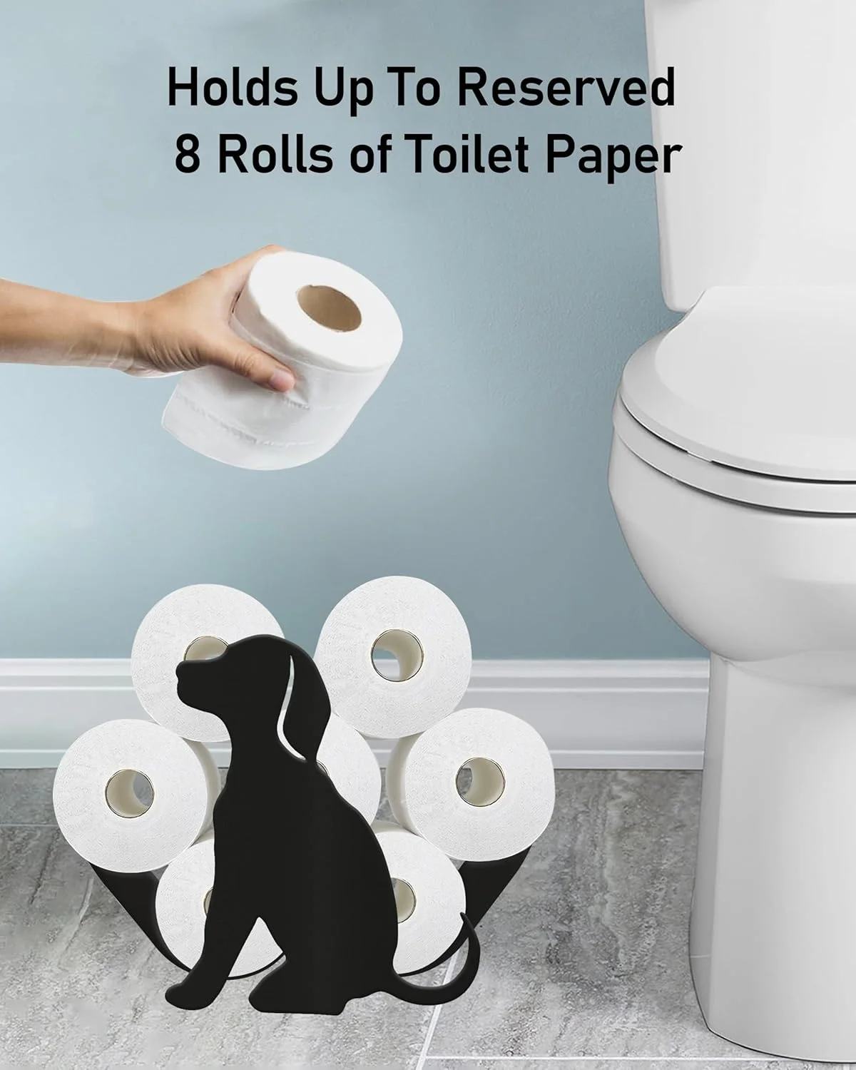 پایه نگهدارنده دستمال توالت سگ ویگگ، مناسب برای 8 رول اضافی، کوتوله خنده دار تزئینی ایستاده، کابینت ذخیره سازی لوازم جانبی دکوراسیون حیوانات حمام خانه روستایی