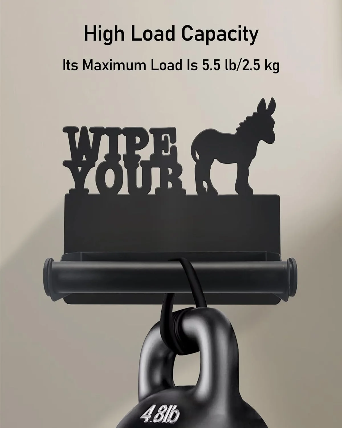 نگهدارنده دستمال توالت ویگگ طرح الاغ، نگهدارنده دیواری فلزی تزئینی دستمال توالت، پخش کننده رول دستمال توالت مشکی مات ضد زنگ برای آشپزخانه و سرویس بهداشتی