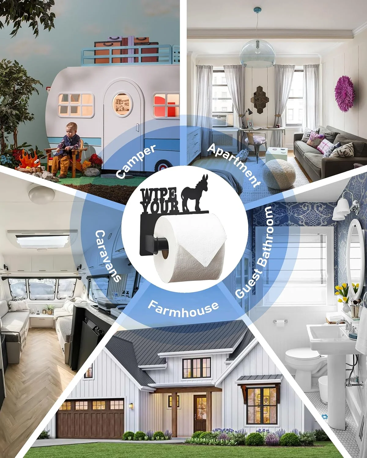 نگهدارنده دستمال توالت ویگگ طرح الاغ، نگهدارنده دیواری فلزی تزئینی دستمال توالت، پخش کننده رول دستمال توالت مشکی مات ضد زنگ برای آشپزخانه و سرویس بهداشتی