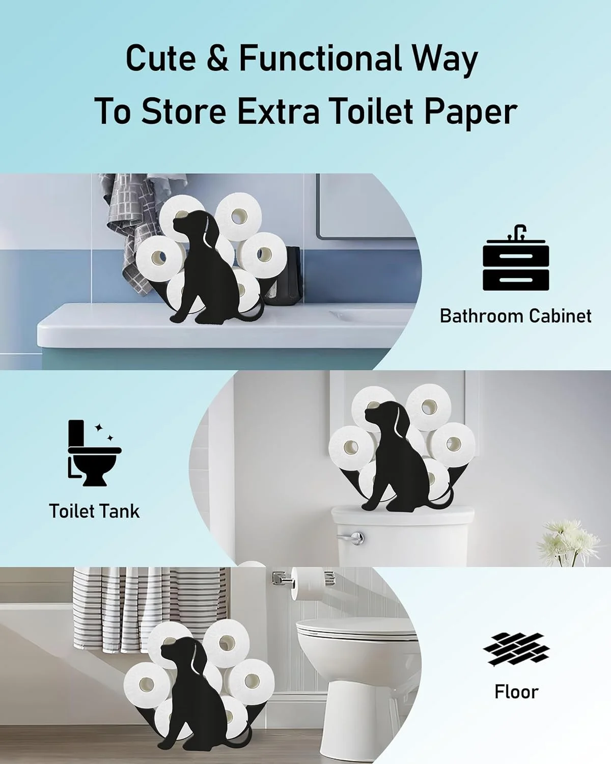 پایه نگهدارنده دستمال توالت سگ ویگگ، مناسب برای 8 رول اضافی، کوتوله خنده دار تزئینی ایستاده، کابینت ذخیره سازی لوازم جانبی دکوراسیون حیوانات حمام خانه روستایی