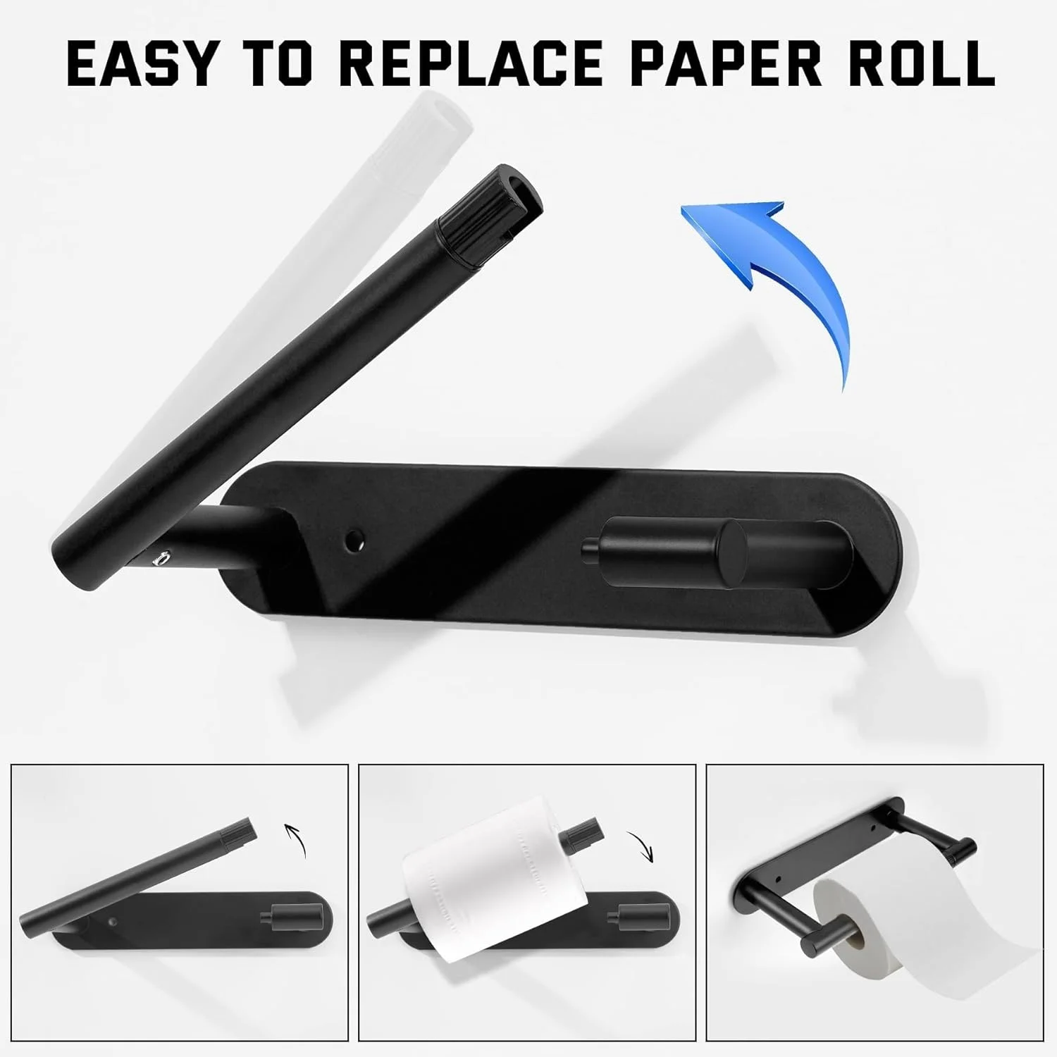 جا دستمال کاغذی مشکی مات THE WHITE SHOP - جا دستمال کاغذی دیواری استیل ضد زنگ SUS 304، مناسب برای حمام و آشپزخانه