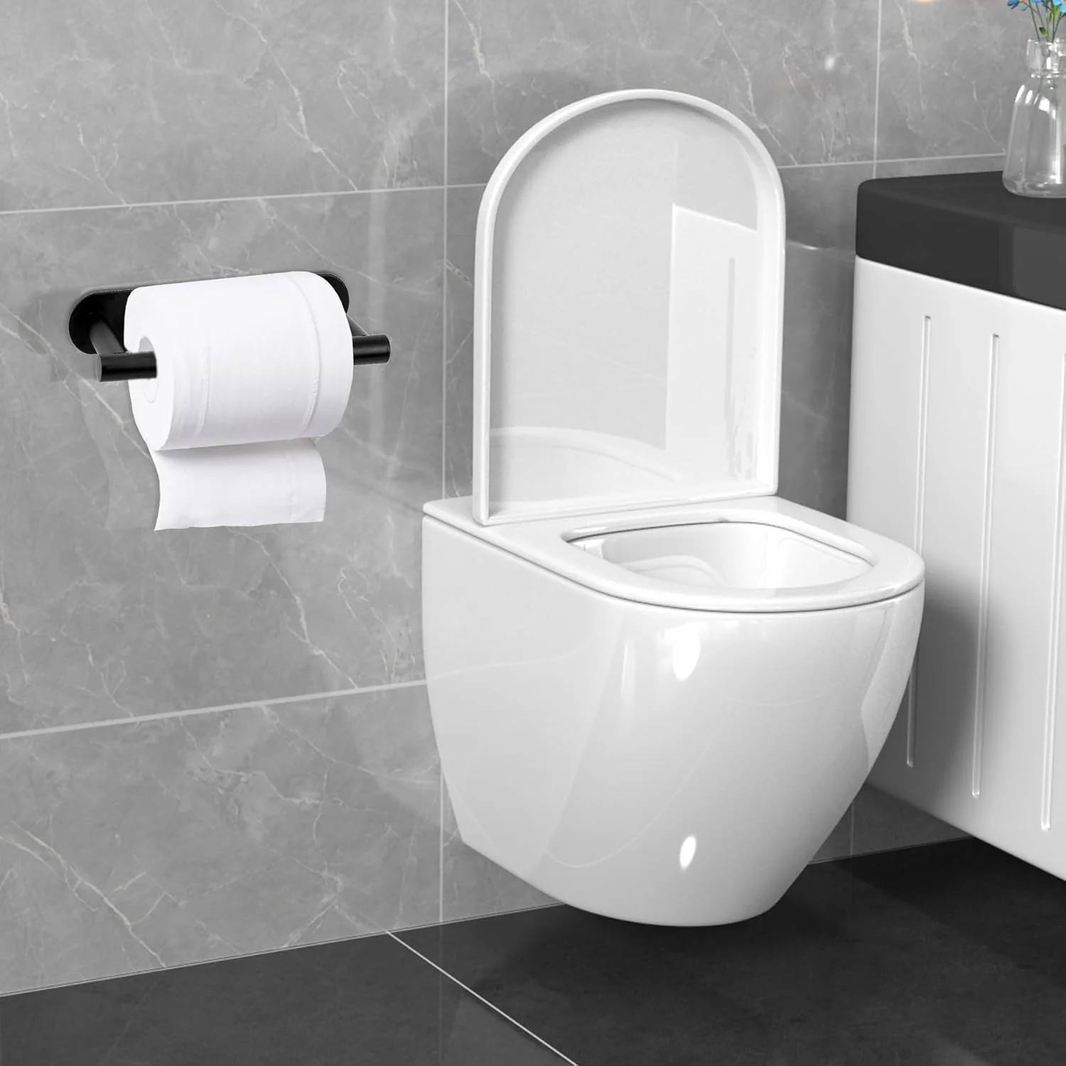 جا دستمال کاغذی مشکی مات THE WHITE SHOP - جا دستمال کاغذی دیواری استیل ضد زنگ SUS 304، مناسب برای حمام و آشپزخانه