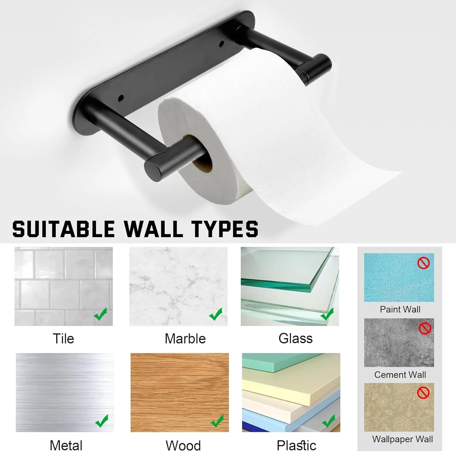 جا دستمال کاغذی مشکی مات THE WHITE SHOP - جا دستمال کاغذی دیواری استیل ضد زنگ SUS 304، مناسب برای حمام و آشپزخانه