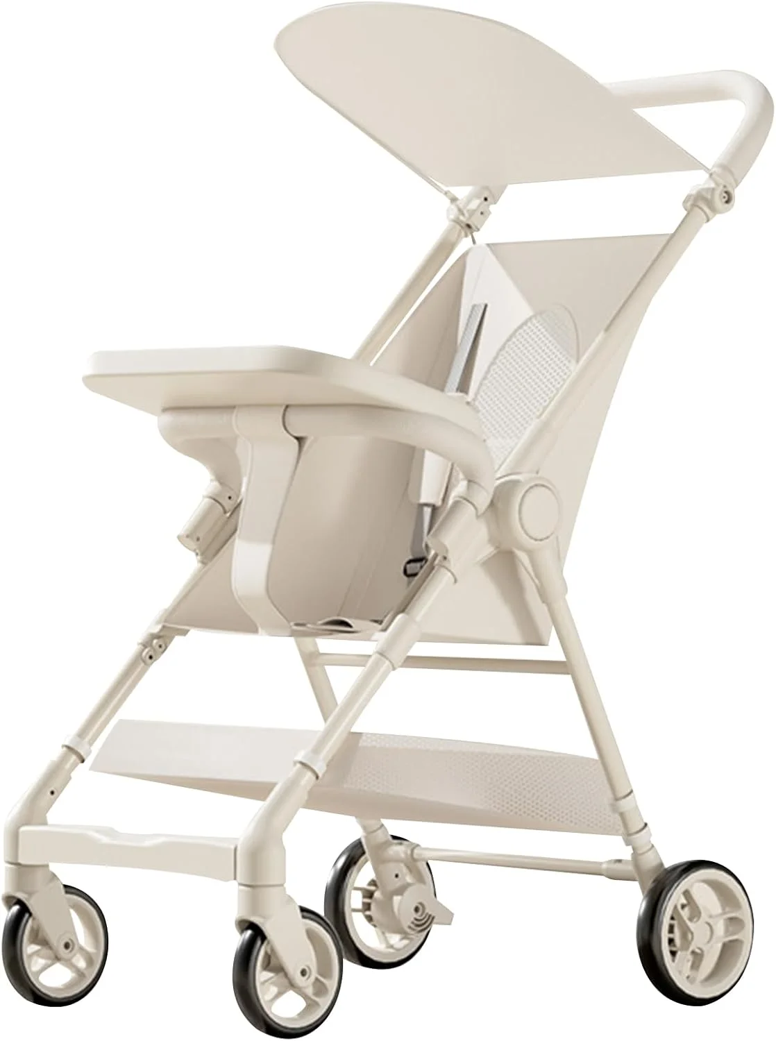 کالسکه مسافرتی تاشو DAYONG، کالسکه سبک وزن با سایبان، کالسکه بچه جمع و جور با کمربند ایمنی و سینی غذای جداشدنی برای کودکان 1 تا 6 سال (سفید)