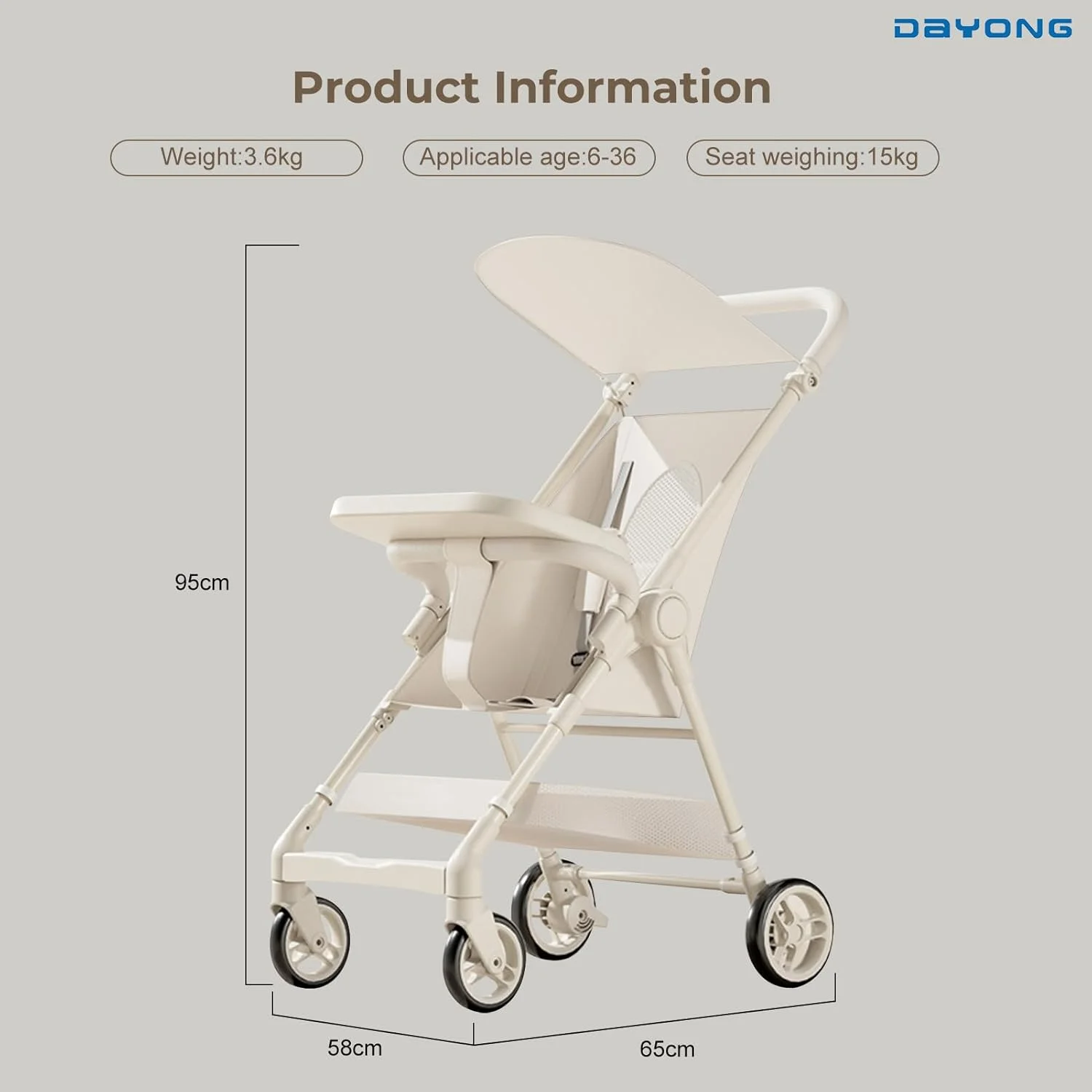 کالسکه مسافرتی تاشو DAYONG، کالسکه سبک وزن با سایبان، کالسکه بچه جمع و جور با کمربند ایمنی و سینی غذای جداشدنی برای کودکان 1 تا 6 سال (سفید) کالسکه مسافرتی تاشو DAYONG، کالسکه سبک وزن با سایبان، کالسکه بچه جمع و جور با کمربند ایمنی و سینی غذای جداشدنی برای کودکان 1 تا 6 سال (سفید)