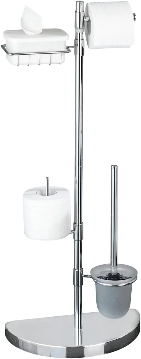 ست توالت مرکزی کم جا WENKO، فلز روکش کروم، نگهدارنده رول، لوازم جانبی منزل و حمام، 34x84.5x18 سانتی متر، نقره ای براق ست توالت مرکزی کم جا WENKO، فلز روکش کروم، نگهدارنده رول، لوازم جانبی منزل و حمام، 34x84.5x18 سانتی متر، نقره ای براق