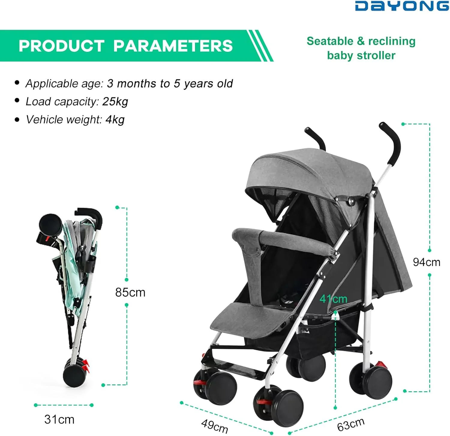 کالسکه مسافرتی تاشو سبک وزن دایونگ، کالسکه جمع و جور تاشو با یک دست، تحمل وزن 20 کیلوگرم، کالسکه عصایی کودک برای نوزادان 0-36 ماهه (خاکستری) کالسکه مسافرتی تاشو سبک وزن دایونگ، کالسکه جمع و جور تاشو با یک دست، تحمل وزن 20 کیلوگرم، کالسکه عصایی کودک برای نوزادان 0-36 ماهه (خاکستری)