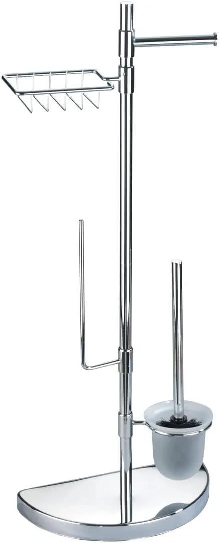 ست توالت مرکزی کم جا WENKO، فلز روکش کروم، نگهدارنده رول، لوازم جانبی منزل و حمام، 34x84.5x18 سانتی متر، نقره ای براق