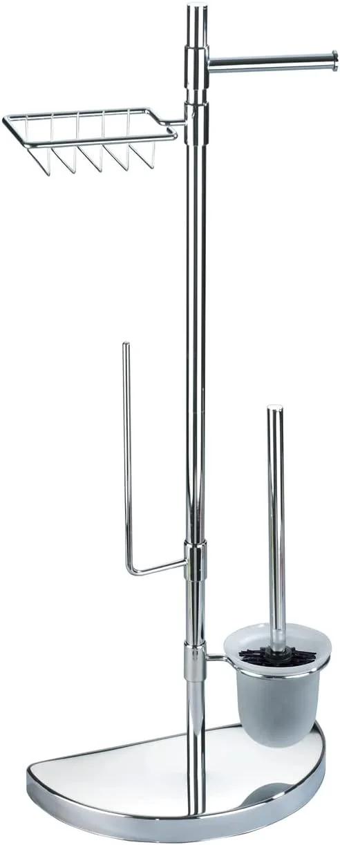ست توالت مرکزی کم جا WENKO، فلز روکش کروم، نگهدارنده رول، لوازم جانبی منزل و حمام، 34x84.5x18 سانتی متر، نقره ای براق